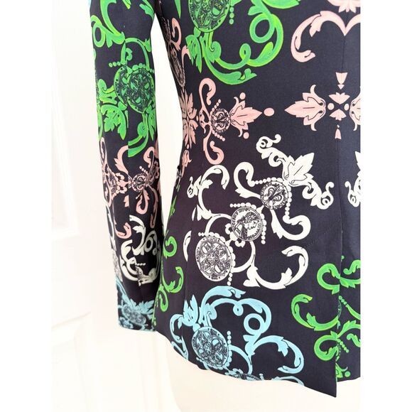 Escada Neiman Marcus‎ Coin Navy Blue Floral Silk Blend Blazer Size 36 S - Picture 5 of 8